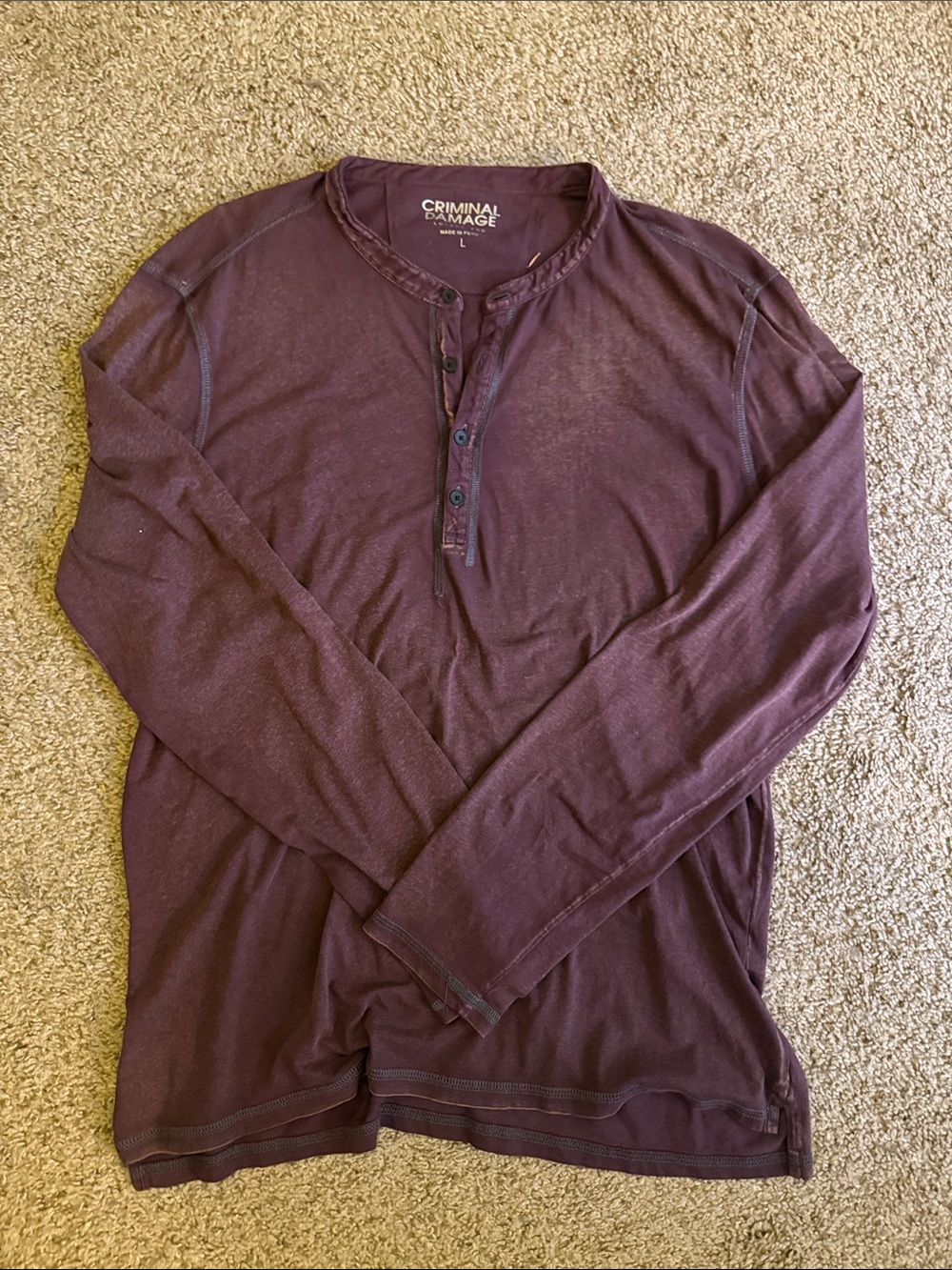 Criminal Damage Men's Long-Sleeve Henley in Deep Plum
